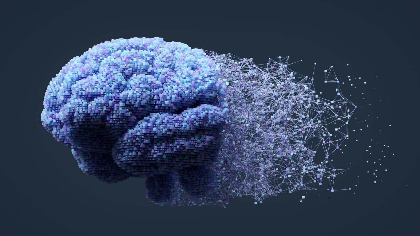Poros Labs Hero Image, decorative, digital human brain with connections.